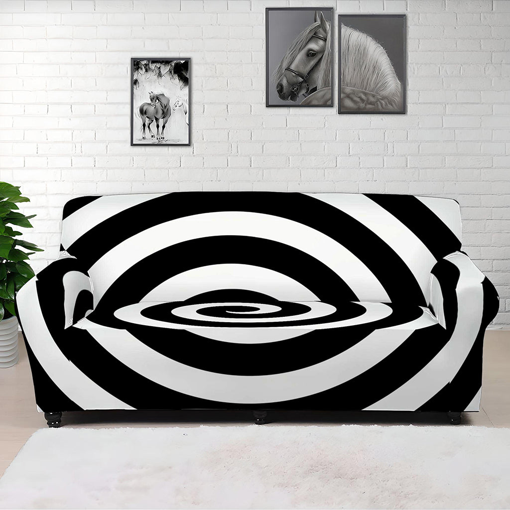 Black And White Swirl Illusion Print Sofa Cover