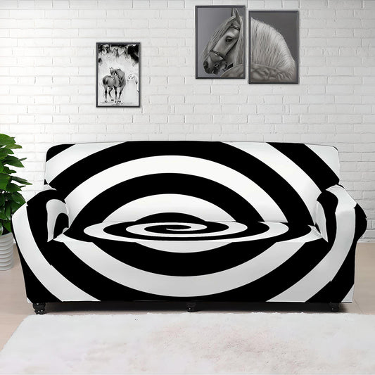 Black And White Swirl Illusion Print Sofa Cover