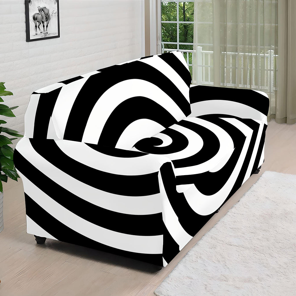 Black And White Swirl Illusion Print Sofa Cover