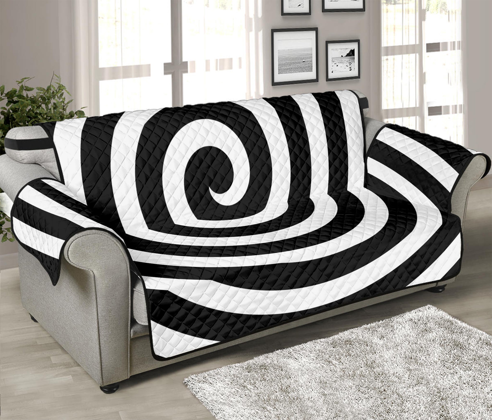 Black And White Swirl Illusion Print Sofa Protector