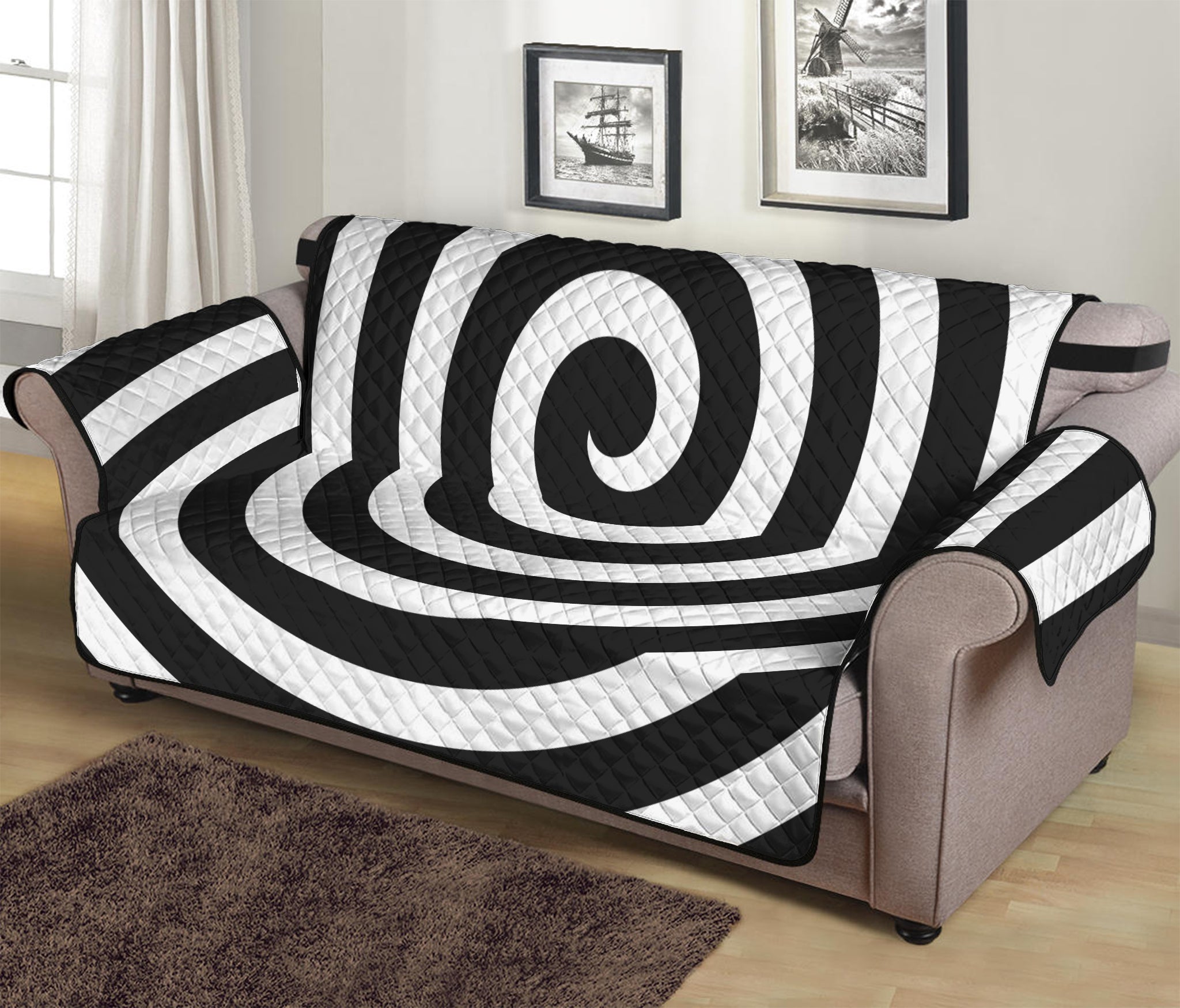 Black And White Swirl Illusion Print Sofa Protector