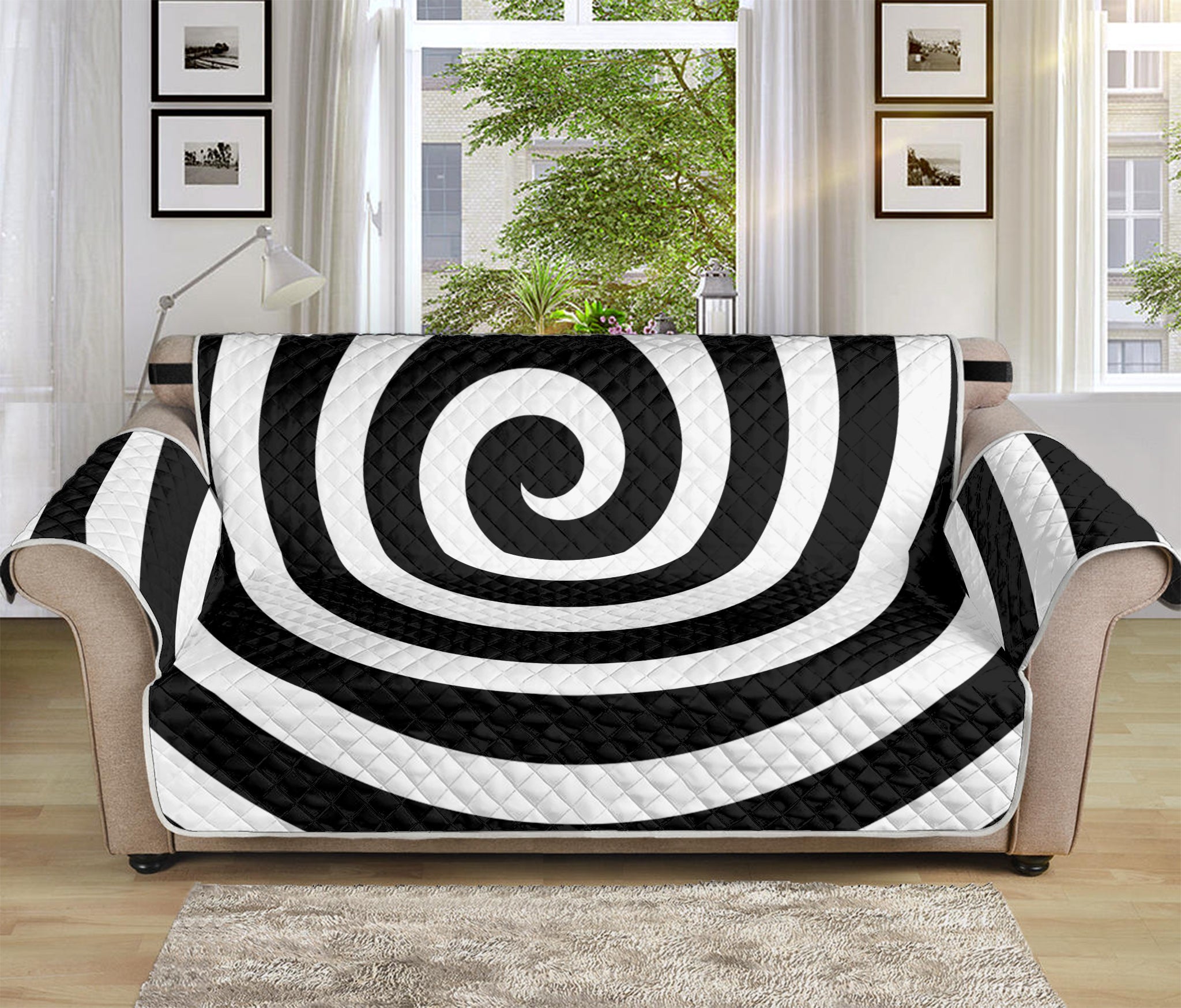 Black And White Swirl Illusion Print Sofa Protector