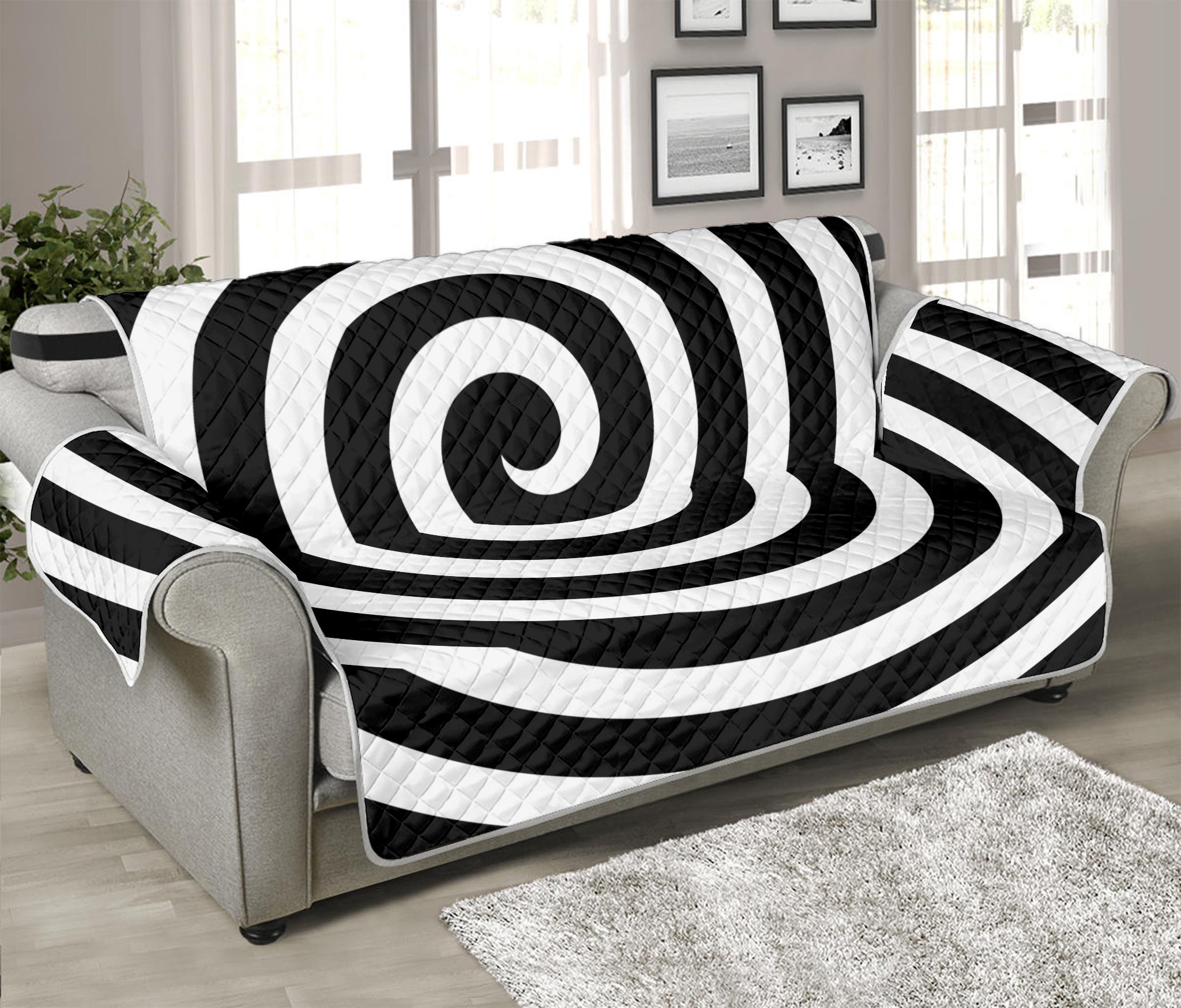 Black And White Swirl Illusion Print Sofa Protector