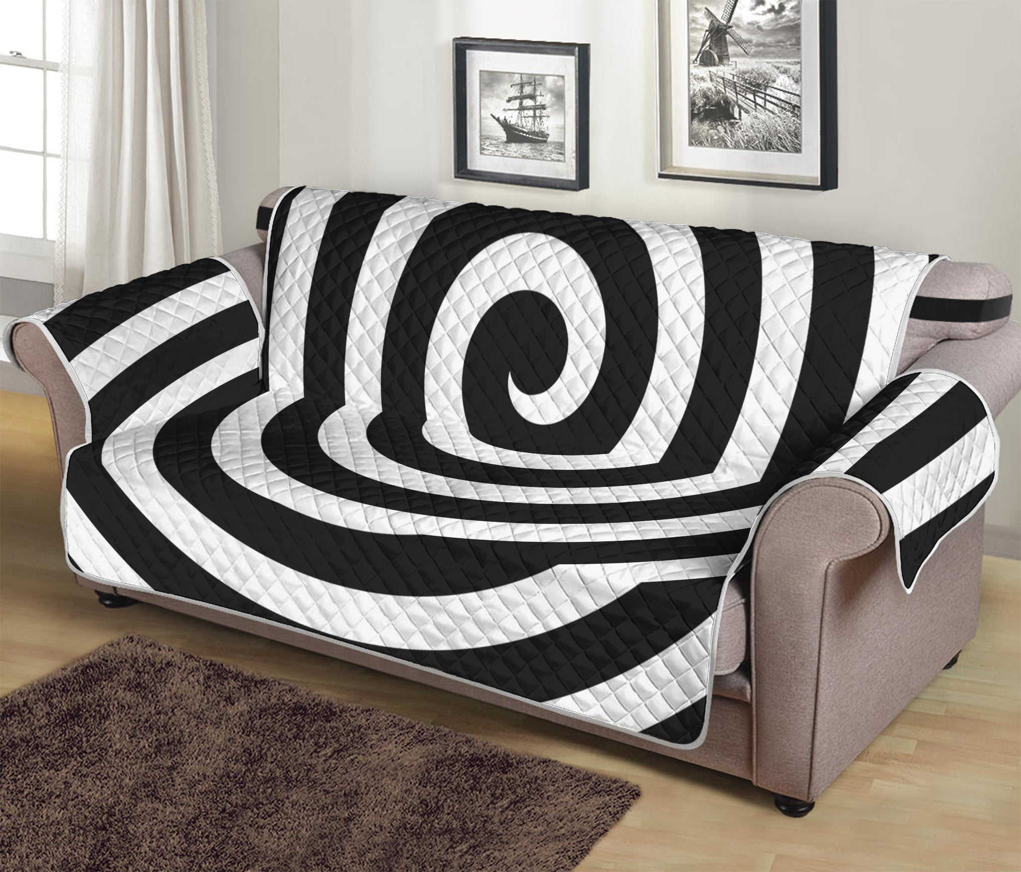 Black And White Swirl Illusion Print Sofa Protector