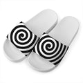 Black And White Swirl Illusion Print White Slide Sandals