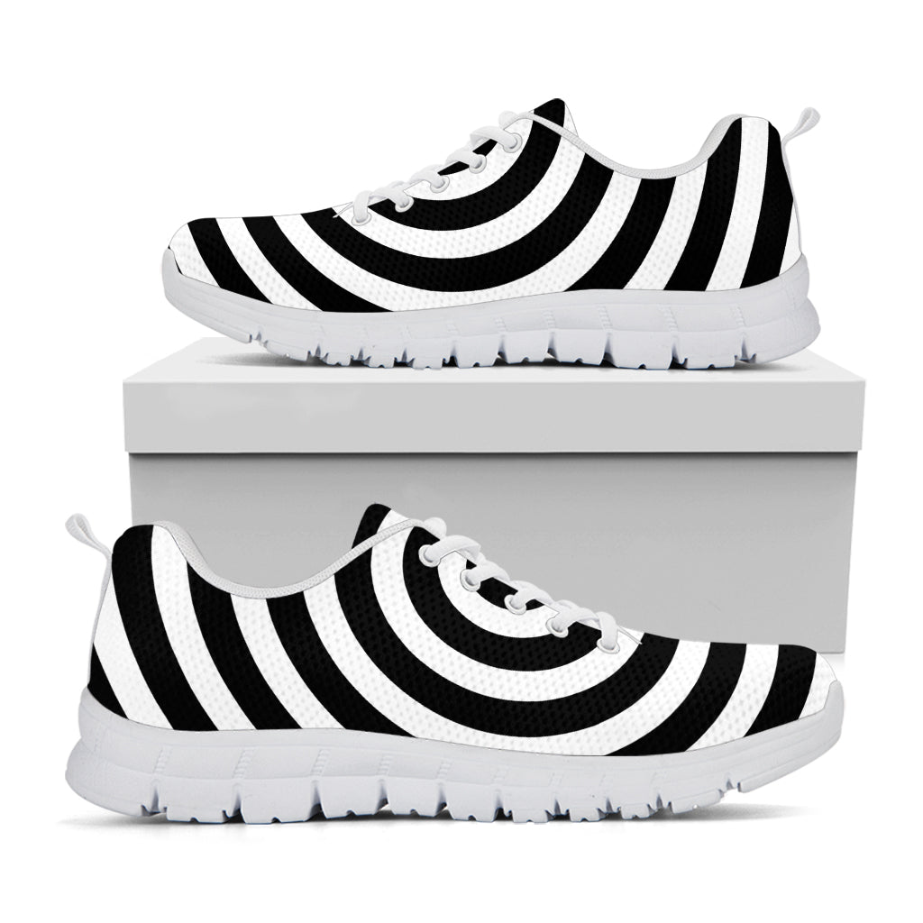 Black And White Swirl Illusion Print White Sneakers
