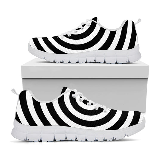 Black And White Swirl Illusion Print White Sneakers