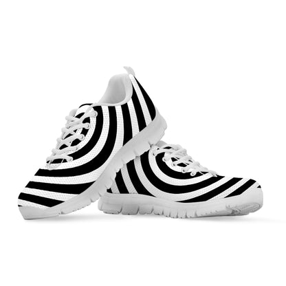 Black And White Swirl Illusion Print White Sneakers