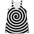Black And White Swirl Illusion Print Women's Racerback Tank Top