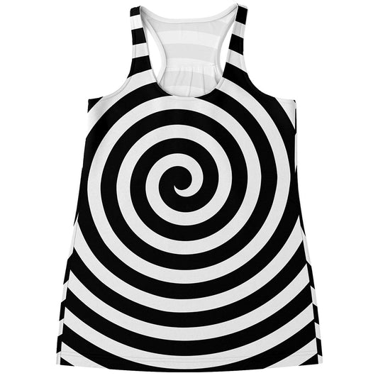 Black And White Swirl Illusion Print Women's Racerback Tank Top