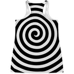 Black And White Swirl Illusion Print Women's Racerback Tank Top