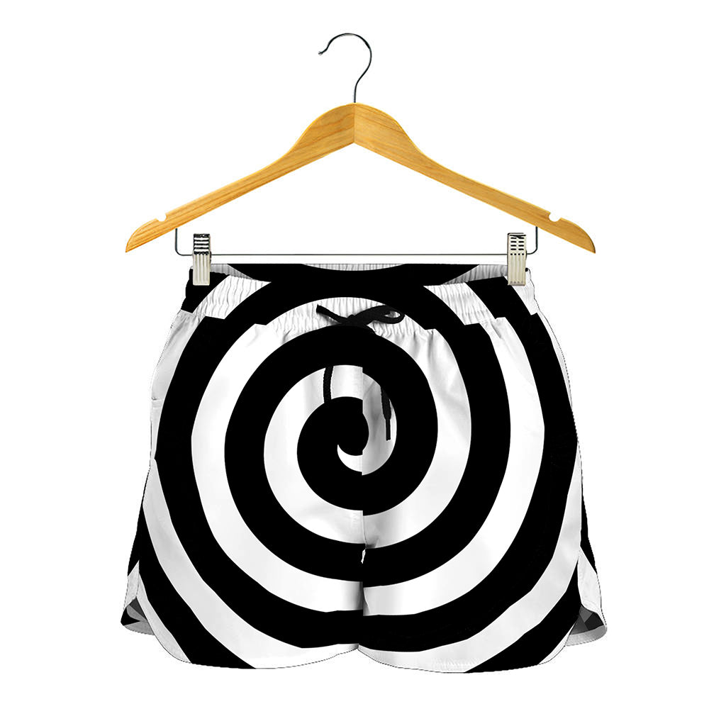 Black And White Swirl Illusion Print Women's Shorts