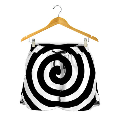 Black And White Swirl Illusion Print Women's Shorts