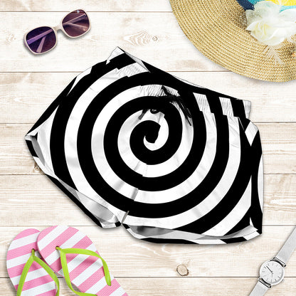 Black And White Swirl Illusion Print Women's Shorts