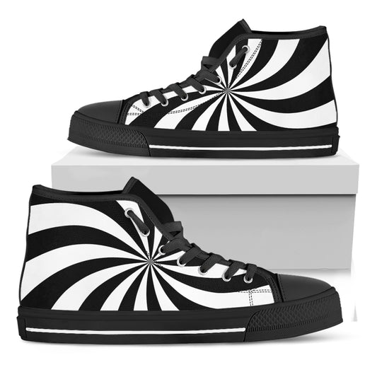 Black And White Swirl Print Black High Top Shoes