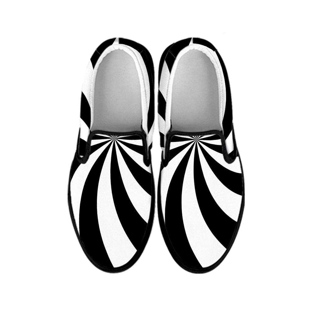 Black And White Swirl Print Black Slip On Shoes