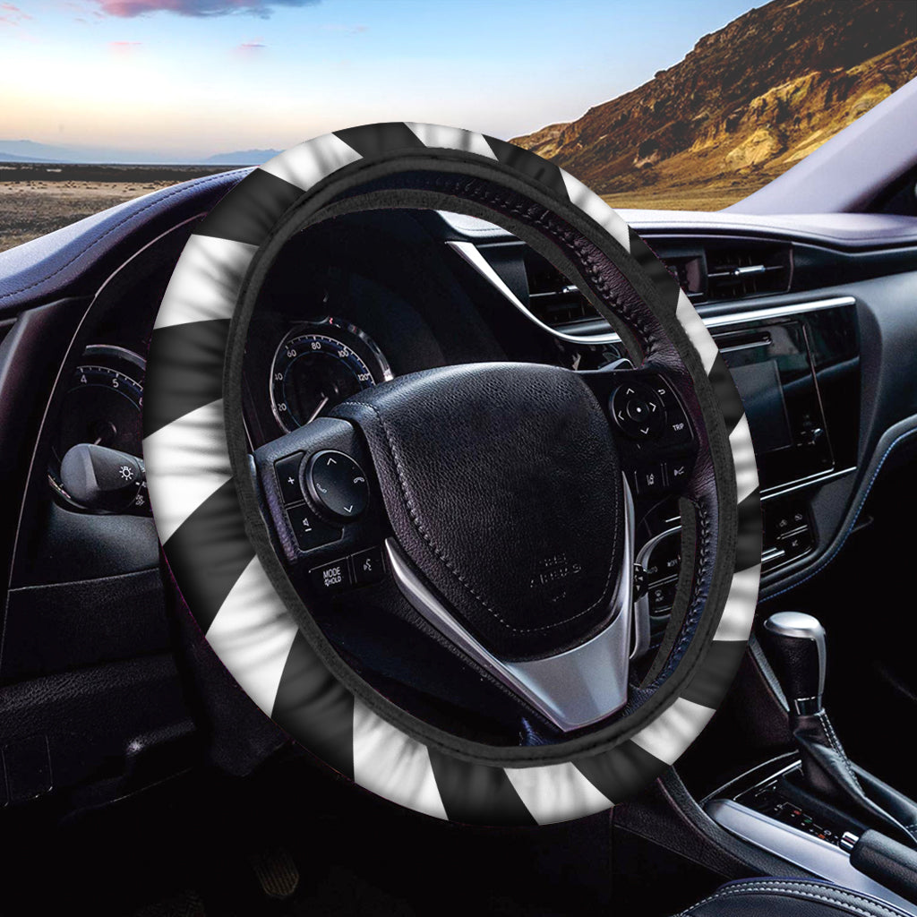 Black And White Swirl Print Car Steering Wheel Cover