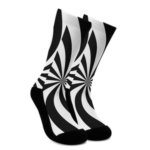 Black And White Swirl Print Crew Socks