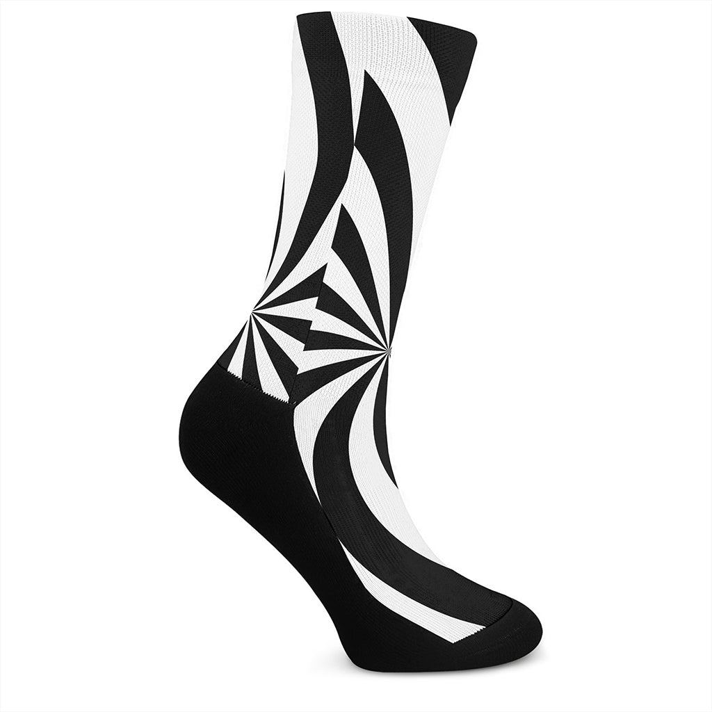 Black And White Swirl Print Crew Socks