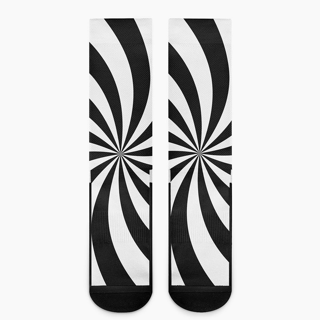 Black And White Swirl Print Crew Socks