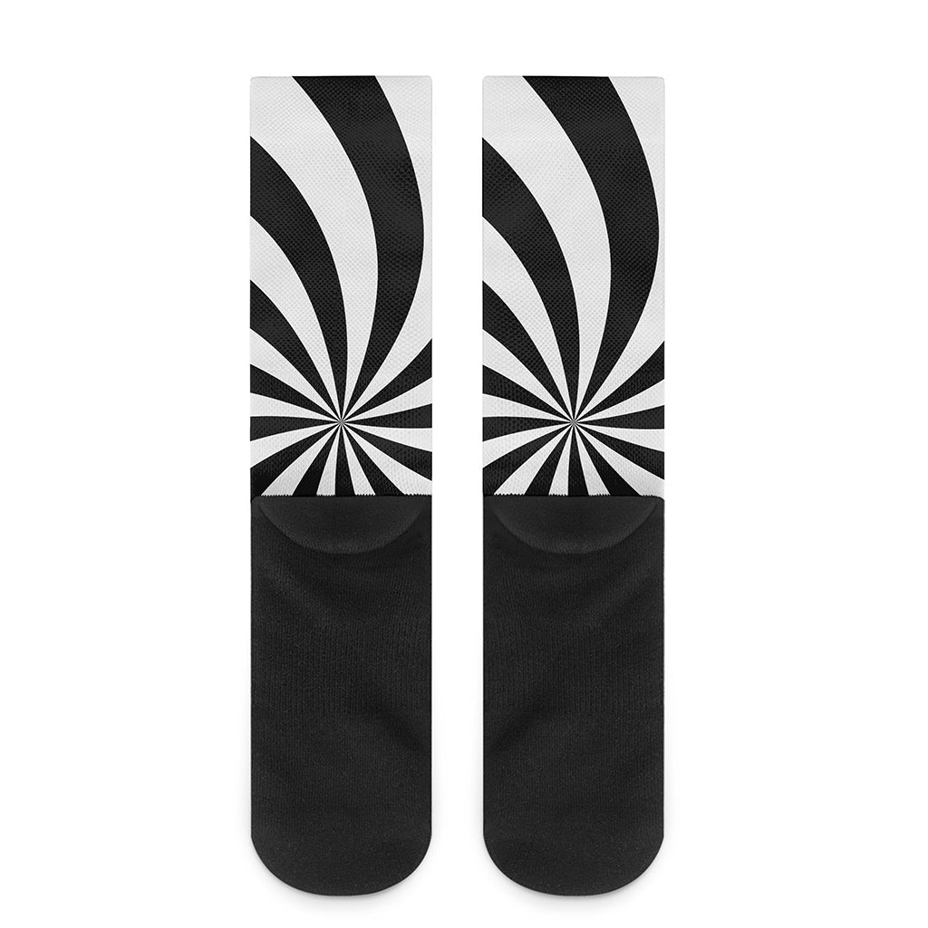 Black And White Swirl Print Crew Socks