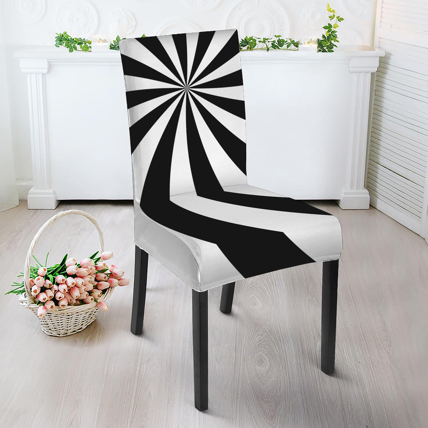 Black And White Swirl Print Dining Chair Slipcover