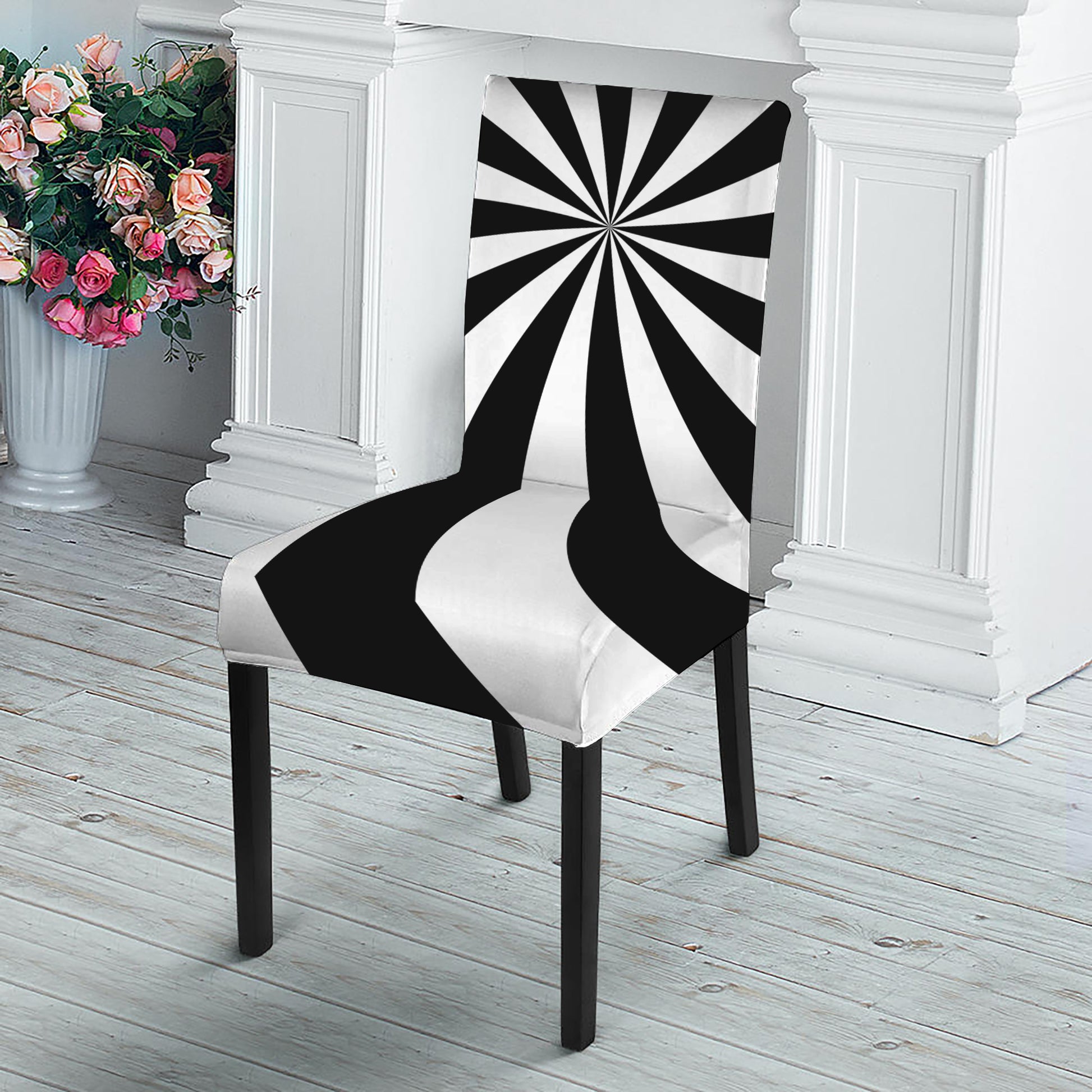 Black And White Swirl Print Dining Chair Slipcover