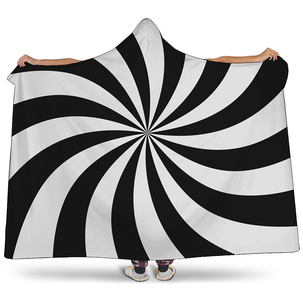 Black And White Swirl Print Hooded Blanket