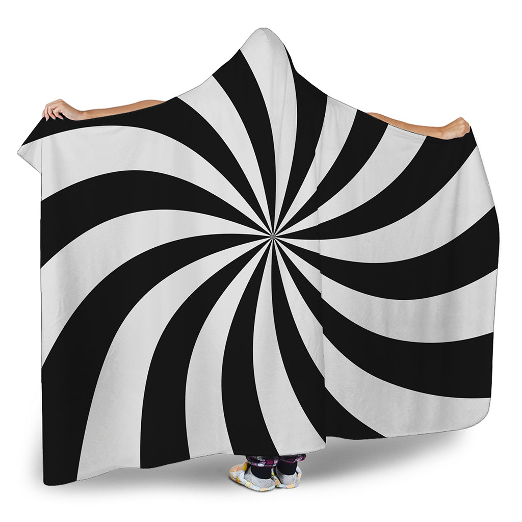 Black And White Swirl Print Hooded Blanket