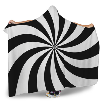 Black And White Swirl Print Hooded Blanket