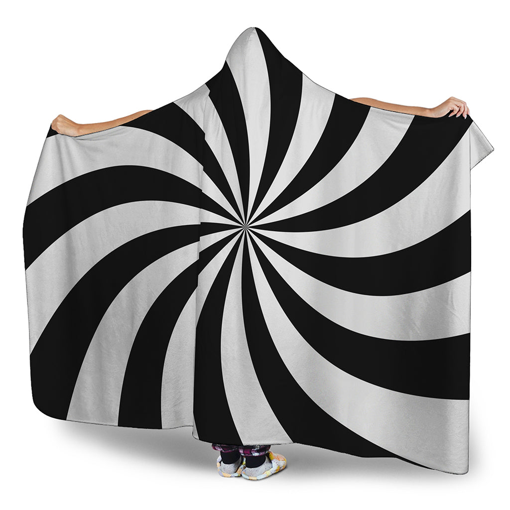 Black And White Swirl Print Hooded Blanket