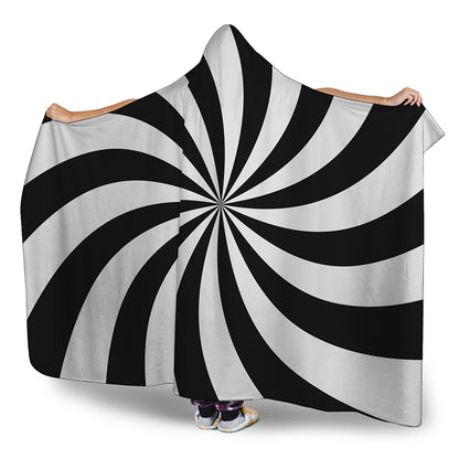 Black And White Swirl Print Hooded Blanket