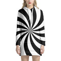 Black And White Swirl Print Pullover Hoodie Dress