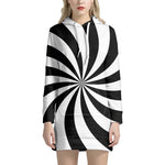 Black And White Swirl Print Hoodie Dress