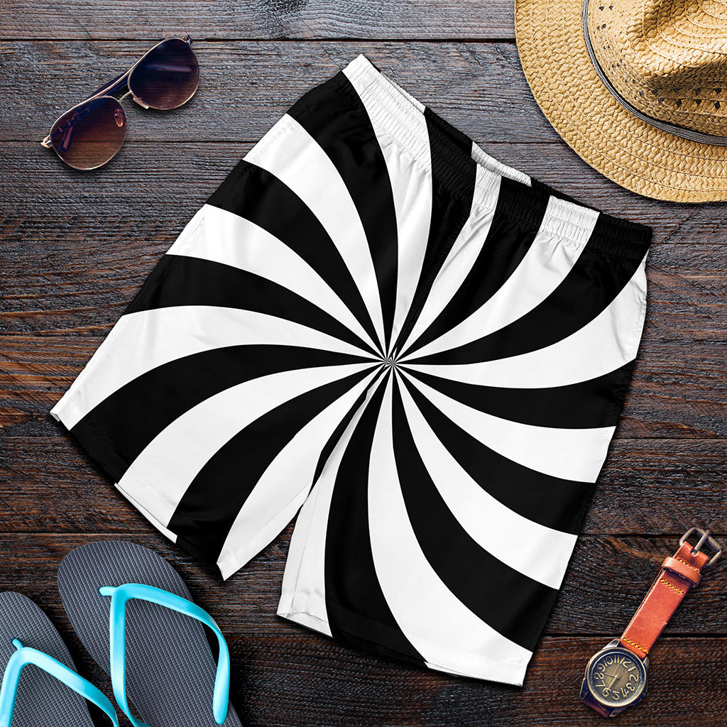 Black And White Swirl Print Men's Shorts