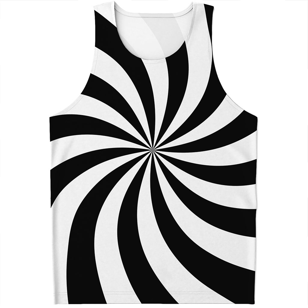 Black And White Swirl Print Men's Tank Top