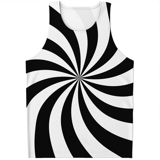 Black And White Swirl Print Men's Tank Top