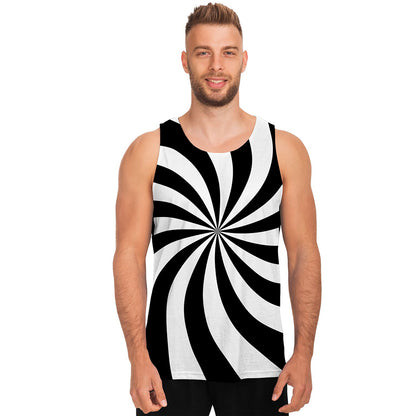 Black And White Swirl Print Men's Tank Top