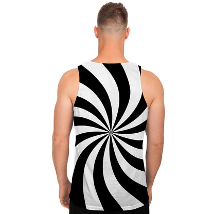 Black And White Swirl Print Men's Tank Top