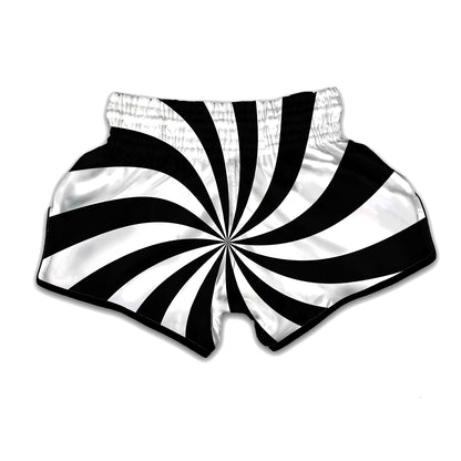 Black And White Swirl Print Muay Thai Boxing Shorts