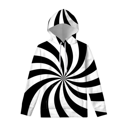 Black And White Swirl Print Pullover Hoodie