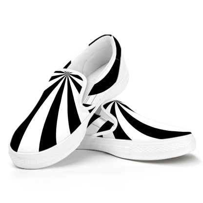 Black And White Swirl Print White Slip On Shoes