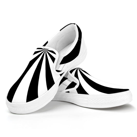 Black And White Swirl Print White Slip On Shoes