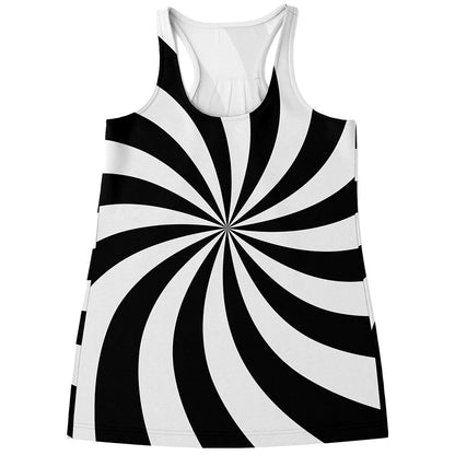 Black And White Swirl Print Women's Racerback Tank Top