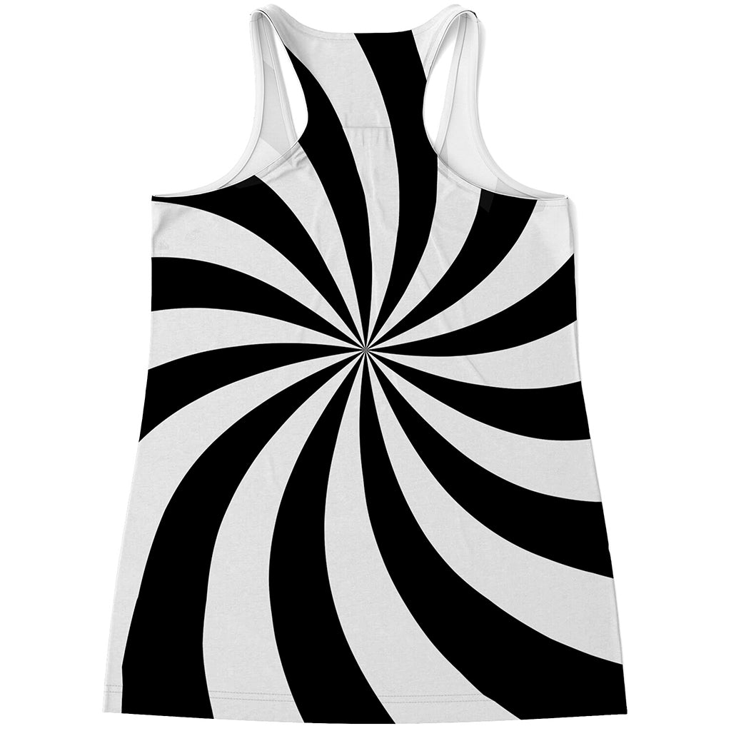 Black And White Swirl Print Women's Racerback Tank Top