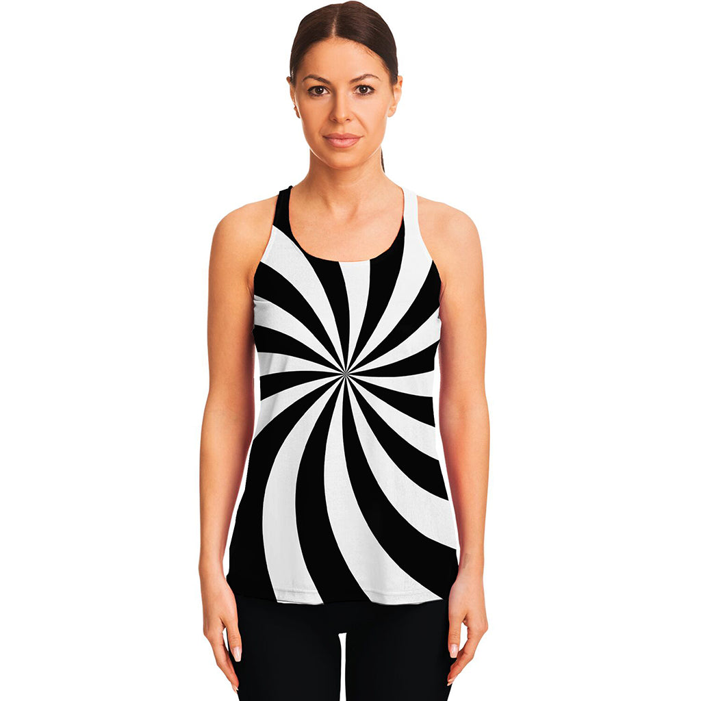 Black And White Swirl Print Women's Racerback Tank Top