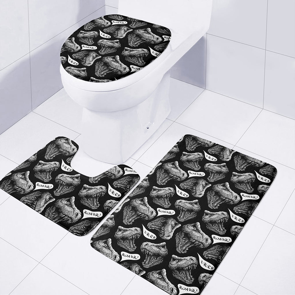 Black And White T-Rex Dinosaur Print 3 Piece Bath Mat Set