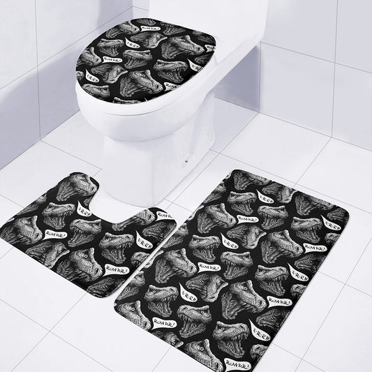 Black And White T-Rex Dinosaur Print 3 Piece Bath Mat Set