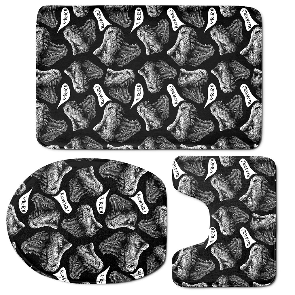 Black And White T-Rex Dinosaur Print 3 Piece Bath Mat Set