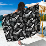 Black And White T-Rex Dinosaur Print Beach Sarong Wrap